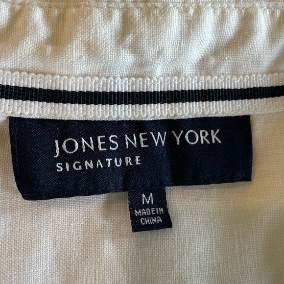 Jones New York 100% linen white long sleeve pullover top blouse size medium - Picture 9 of 12